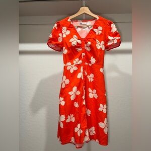 SO Orange and White Puff Sleeve Sundress